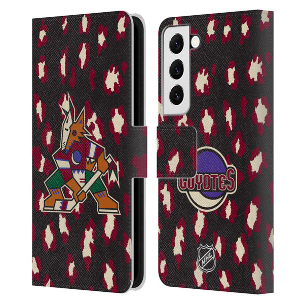 NHL Arizona Coyotes Leopard Patten Leather Book Wallet Case Cover For Samsung Galaxy S22 5G