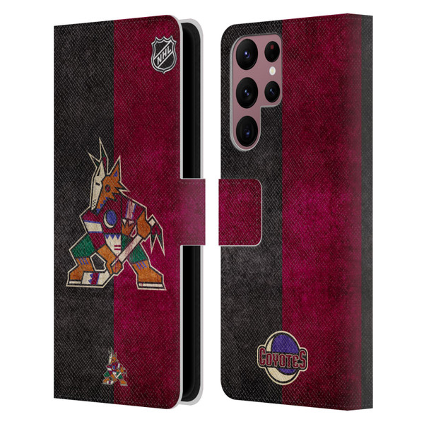 NHL Arizona Coyotes Half Distressed Leather Book Wallet Case Cover For Samsung Galaxy S22 Ultra 5G
