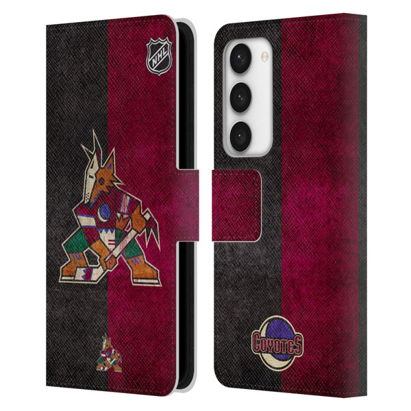 NHL Arizona Coyotes Half Distressed Leather Book Wallet Case Cover For Samsung Galaxy S23 5G