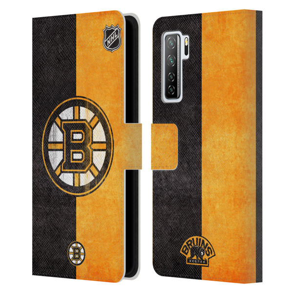 NHL Boston Bruins Half Distressed Leather Book Wallet Case Cover For Huawei Nova 7 SE/P40 Lite 5G