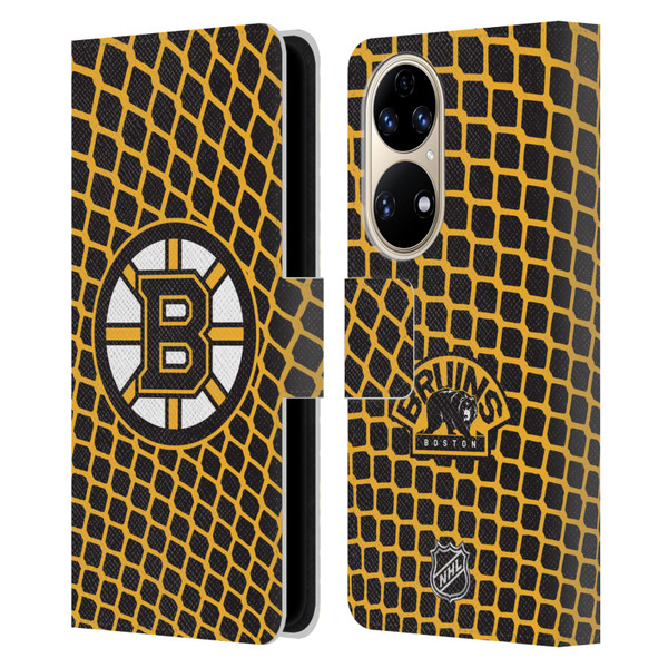 NHL Boston Bruins Net Pattern Leather Book Wallet Case Cover For Huawei P50