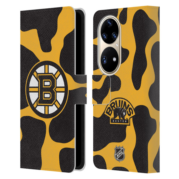 NHL Boston Bruins Cow Pattern Leather Book Wallet Case Cover For Huawei P50 Pro