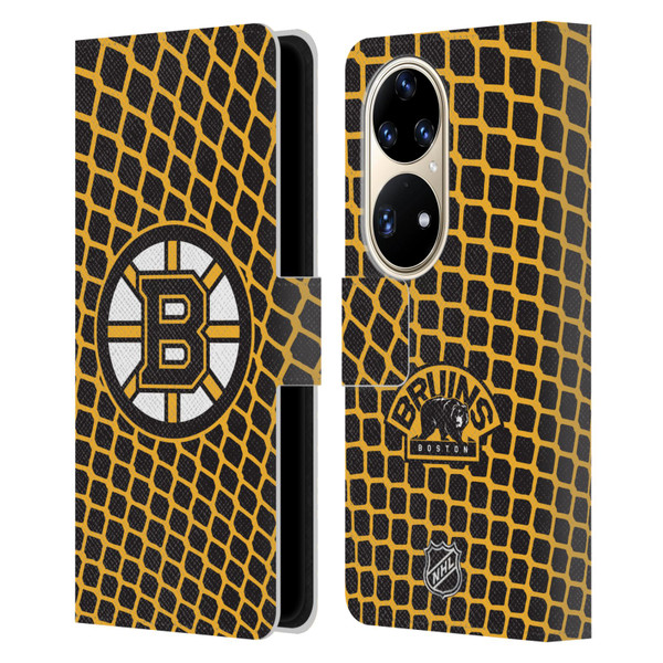 NHL Boston Bruins Net Pattern Leather Book Wallet Case Cover For Huawei P50 Pro