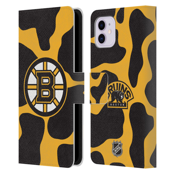 NHL Boston Bruins Cow Pattern Leather Book Wallet Case Cover For Apple iPhone 11