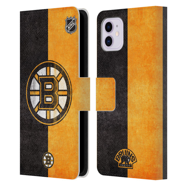 NHL Boston Bruins Half Distressed Leather Book Wallet Case Cover For Apple iPhone 11