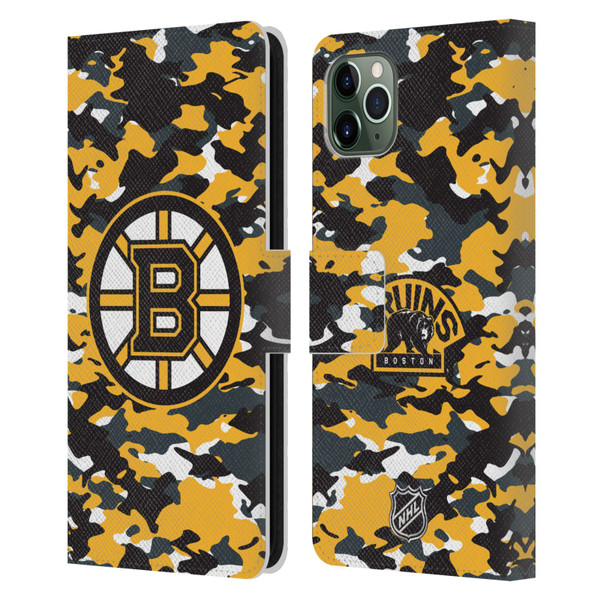 NHL Boston Bruins Camouflage Leather Book Wallet Case Cover For Apple iPhone 11 Pro Max