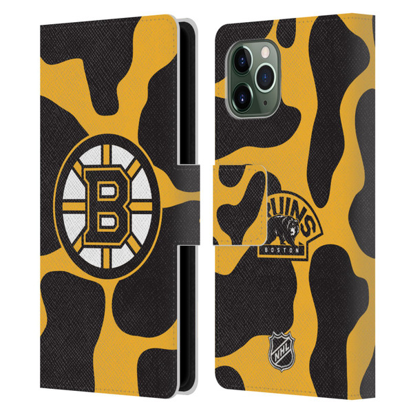 NHL Boston Bruins Cow Pattern Leather Book Wallet Case Cover For Apple iPhone 11 Pro