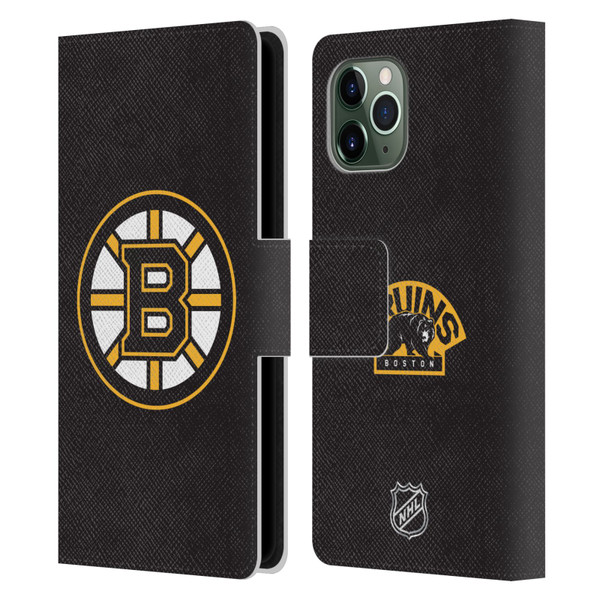 NHL Boston Bruins Plain Leather Book Wallet Case Cover For Apple iPhone 11 Pro