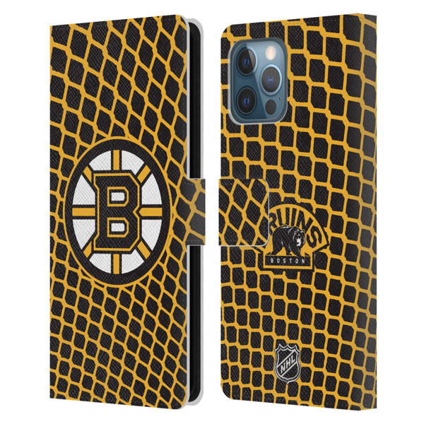 NHL Boston Bruins Net Pattern Leather Book Wallet Case Cover For Apple iPhone 12 Pro Max