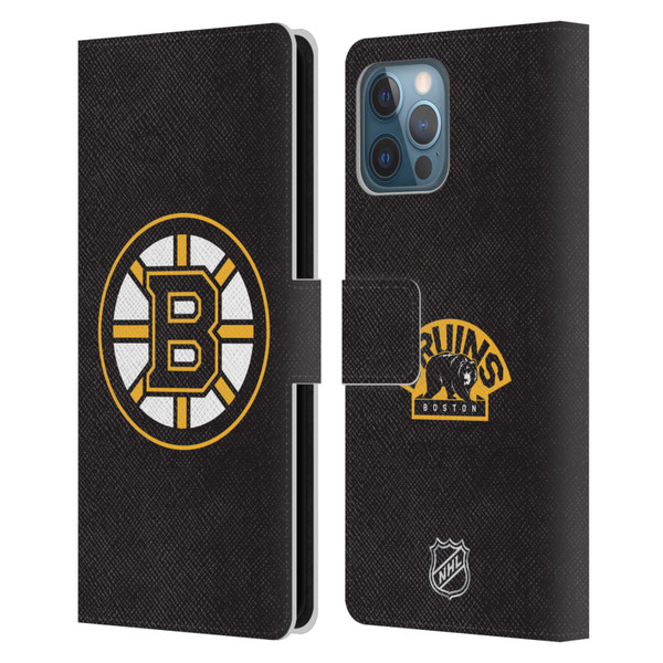 NHL Boston Bruins Plain Leather Book Wallet Case Cover For Apple iPhone 12 Pro Max