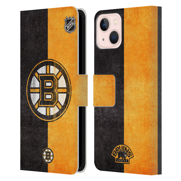 NHL Boston Bruins Half Distressed Leather Book Wallet Case Cover For Apple iPhone 13