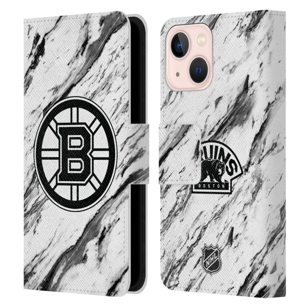 NHL Boston Bruins Marble Leather Book Wallet Case Cover For Apple iPhone 13 Mini