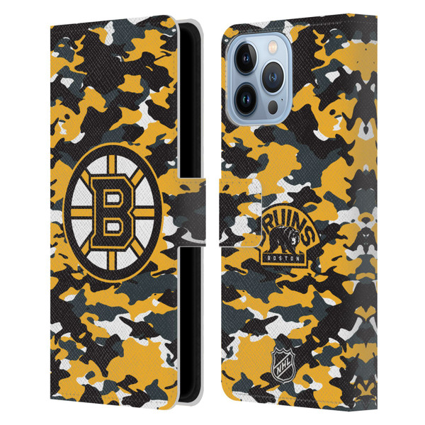 NHL Boston Bruins Camouflage Leather Book Wallet Case Cover For Apple iPhone 13 Pro Max