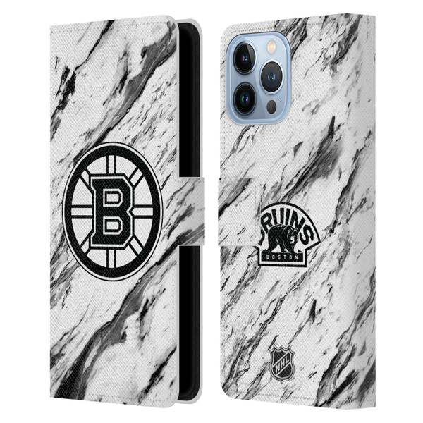 NHL Boston Bruins Marble Leather Book Wallet Case Cover For Apple iPhone 13 Pro Max