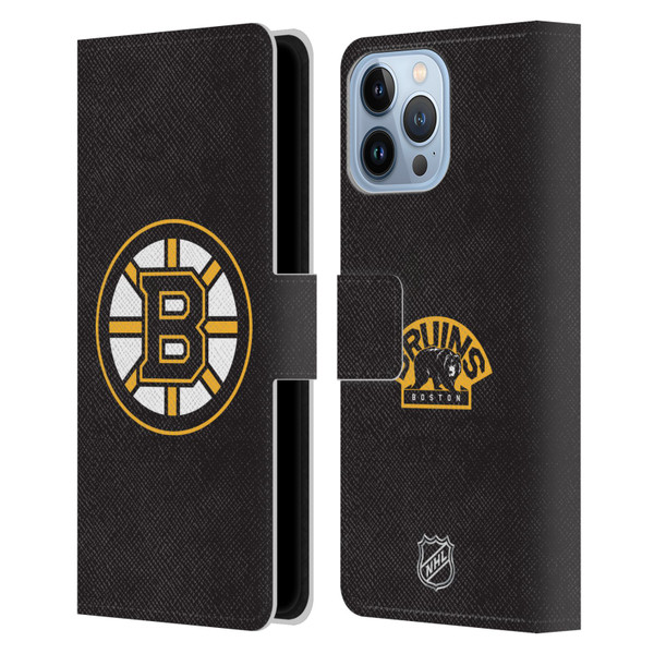 NHL Boston Bruins Plain Leather Book Wallet Case Cover For Apple iPhone 13 Pro Max