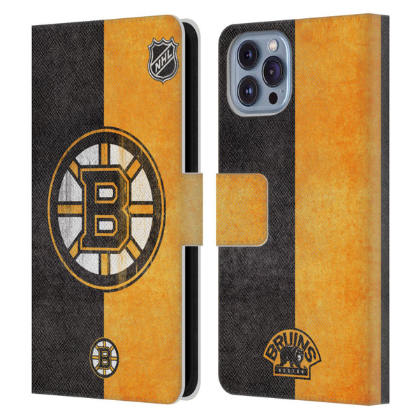 NHL Boston Bruins Half Distressed Leather Book Wallet Case Cover For Apple iPhone 14
