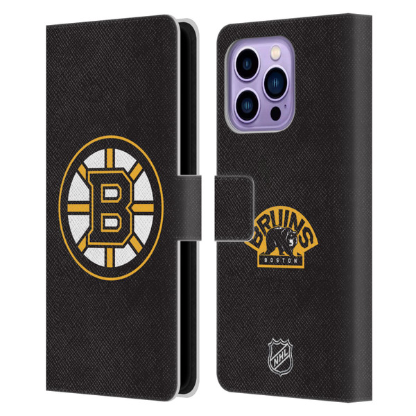 NHL Boston Bruins Plain Leather Book Wallet Case Cover For Apple iPhone 14 Pro Max