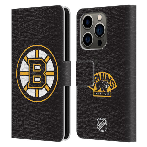 NHL Boston Bruins Plain Leather Book Wallet Case Cover For Apple iPhone 14 Pro