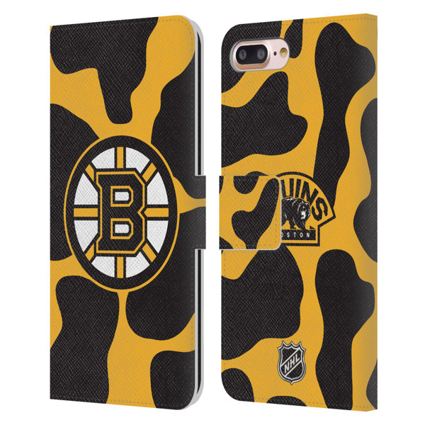 NHL Boston Bruins Cow Pattern Leather Book Wallet Case Cover For Apple iPhone 7 Plus / iPhone 8 Plus