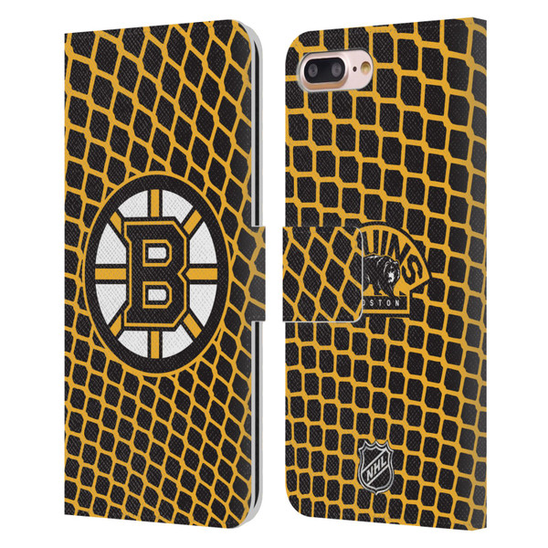 NHL Boston Bruins Net Pattern Leather Book Wallet Case Cover For Apple iPhone 7 Plus / iPhone 8 Plus
