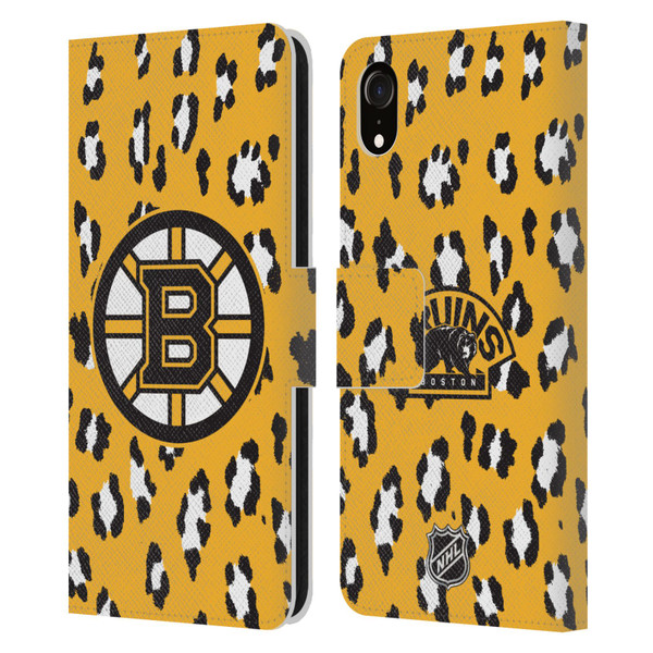 NHL Boston Bruins Leopard Patten Leather Book Wallet Case Cover For Apple iPhone XR