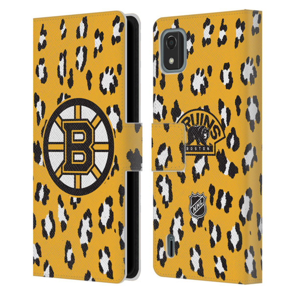 NHL Boston Bruins Leopard Patten Leather Book Wallet Case Cover For Nokia C2 2nd Edition