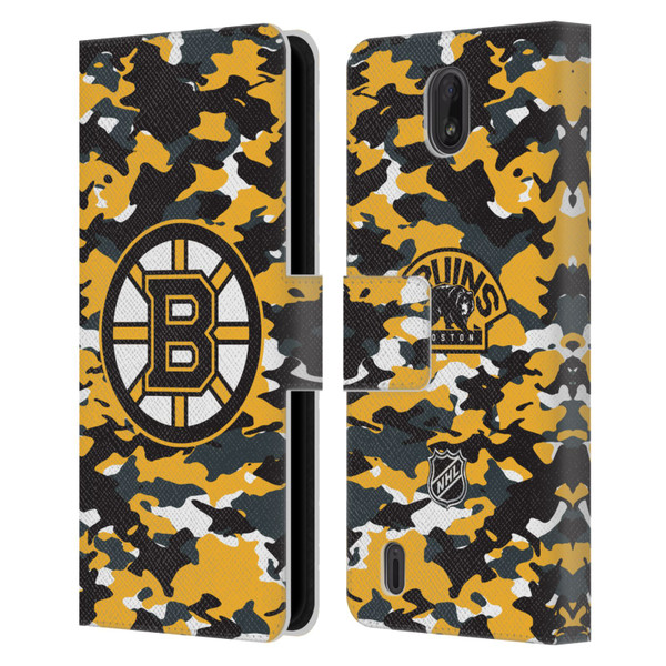 NHL Boston Bruins Camouflage Leather Book Wallet Case Cover For Nokia C01 Plus/C1 2nd Edition