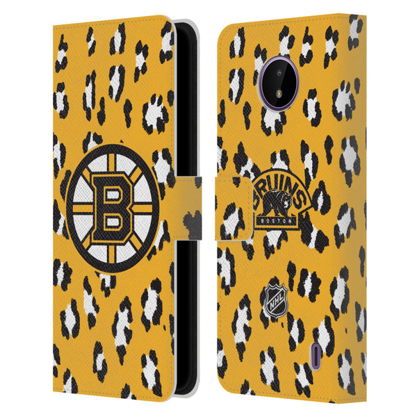 NHL Boston Bruins Leopard Patten Leather Book Wallet Case Cover For Nokia C10 / C20