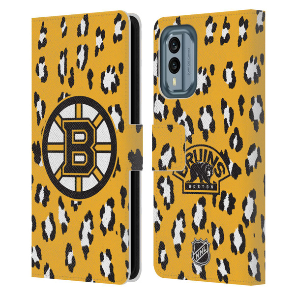 NHL Boston Bruins Leopard Patten Leather Book Wallet Case Cover For Nokia X30