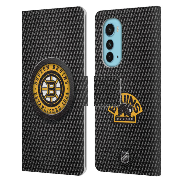 NHL Boston Bruins Puck Texture Leather Book Wallet Case Cover For Motorola Edge (2022)