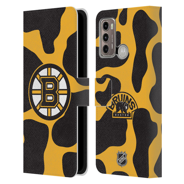 NHL Boston Bruins Cow Pattern Leather Book Wallet Case Cover For Motorola Moto G60 / Moto G40 Fusion