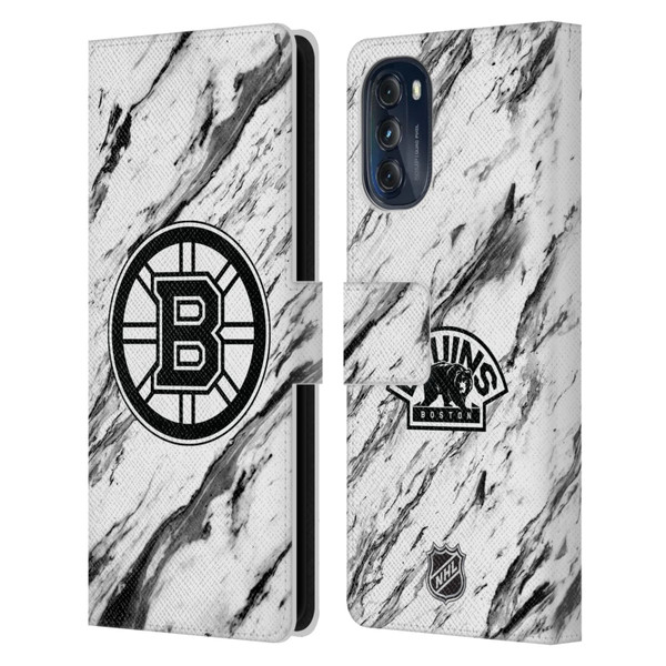 NHL Boston Bruins Marble Leather Book Wallet Case Cover For Motorola Moto G (2022)