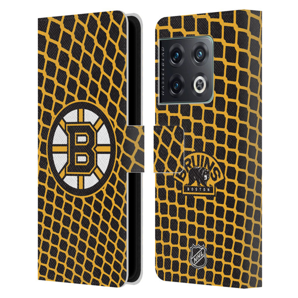 NHL Boston Bruins Net Pattern Leather Book Wallet Case Cover For OnePlus 10 Pro