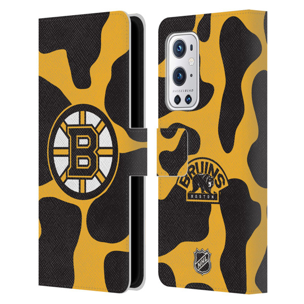 NHL Boston Bruins Cow Pattern Leather Book Wallet Case Cover For OnePlus 9 Pro