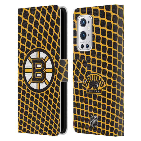 NHL Boston Bruins Net Pattern Leather Book Wallet Case Cover For OnePlus 9 Pro