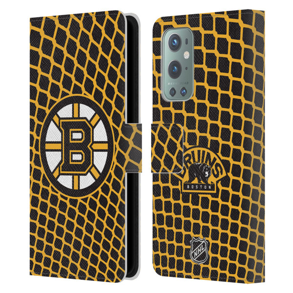 NHL Boston Bruins Net Pattern Leather Book Wallet Case Cover For OnePlus 9