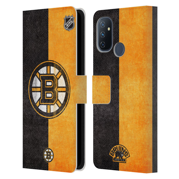 NHL Boston Bruins Half Distressed Leather Book Wallet Case Cover For OnePlus Nord N100