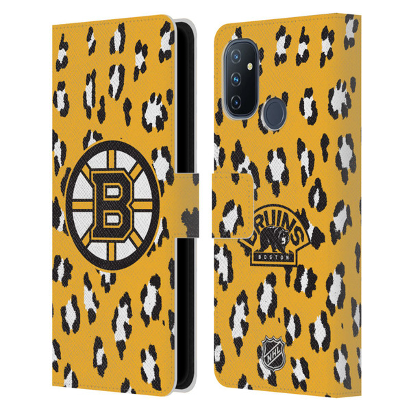 NHL Boston Bruins Leopard Patten Leather Book Wallet Case Cover For OnePlus Nord N100