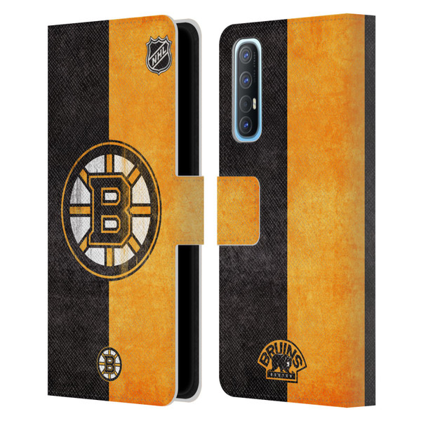 NHL Boston Bruins Half Distressed Leather Book Wallet Case Cover For OPPO Find X2 Neo 5G