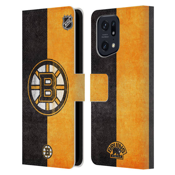 NHL Boston Bruins Half Distressed Leather Book Wallet Case Cover For OPPO Find X5 Pro
