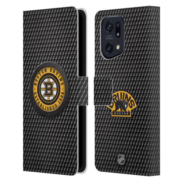 NHL Boston Bruins Puck Texture Leather Book Wallet Case Cover For OPPO Find X5 Pro