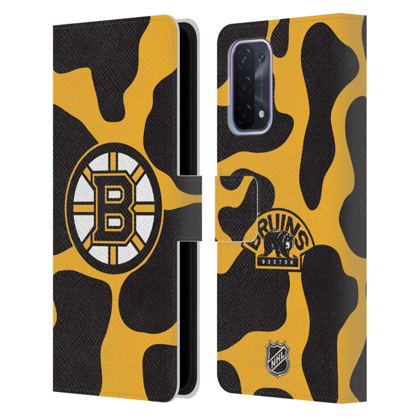 NHL Boston Bruins Cow Pattern Leather Book Wallet Case Cover For OPPO A54 5G