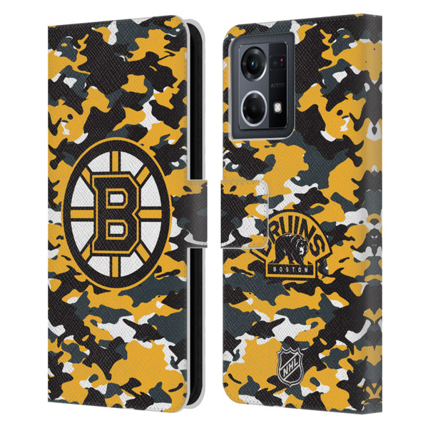 NHL Boston Bruins Camouflage Leather Book Wallet Case Cover For OPPO Reno8 4G