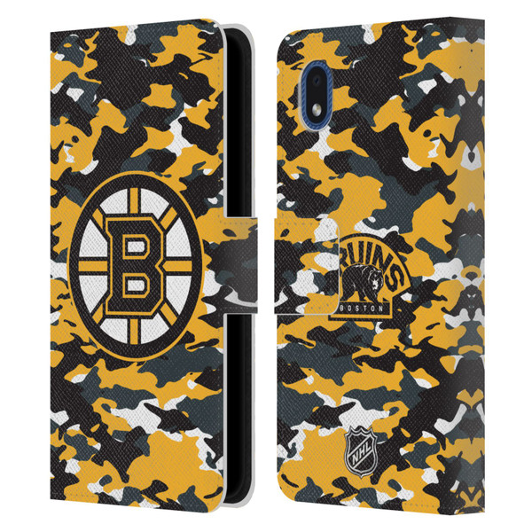 NHL Boston Bruins Camouflage Leather Book Wallet Case Cover For Samsung Galaxy A01 Core (2020)