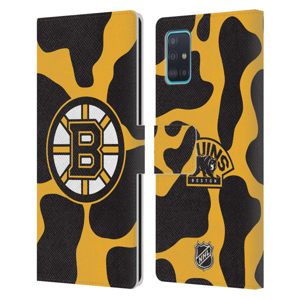 NHL Boston Bruins Cow Pattern Leather Book Wallet Case Cover For Samsung Galaxy A51 (2019)