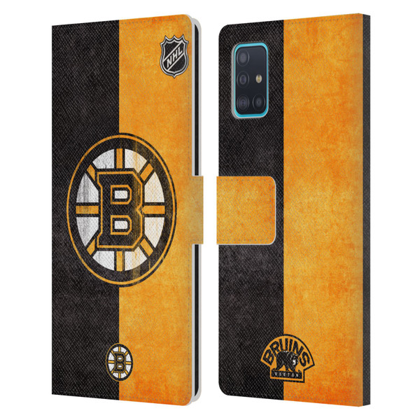 NHL Boston Bruins Half Distressed Leather Book Wallet Case Cover For Samsung Galaxy A51 (2019)