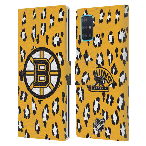 NHL Boston Bruins Leopard Patten Leather Book Wallet Case Cover For Samsung Galaxy A51 (2019)