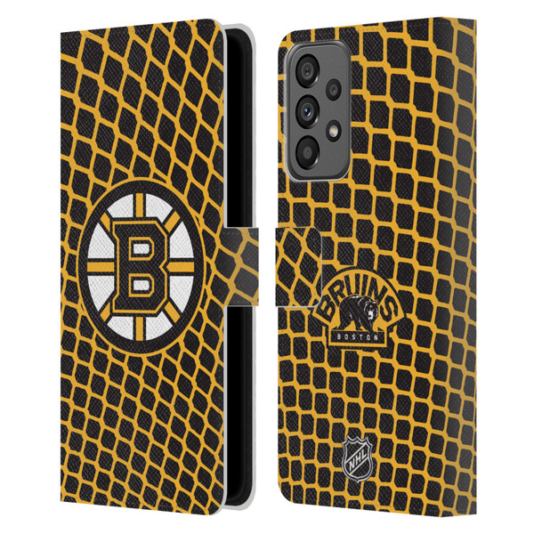 NHL Boston Bruins Net Pattern Leather Book Wallet Case Cover For Samsung Galaxy A73 5G (2022)