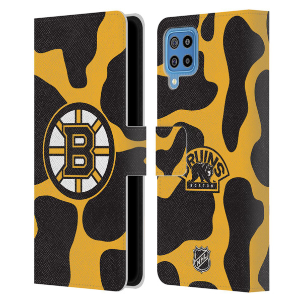 NHL Boston Bruins Cow Pattern Leather Book Wallet Case Cover For Samsung Galaxy F22 (2021)