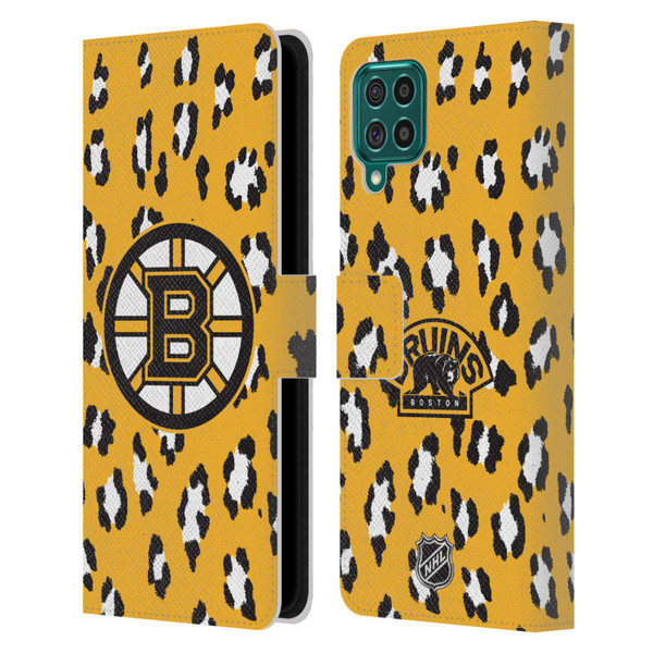 NHL Boston Bruins Leopard Patten Leather Book Wallet Case Cover For Samsung Galaxy F62 (2021)